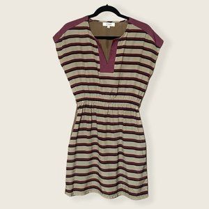 Umgee Size Small Good Burgundy Black Striped Sleeveless W/ Pockets Dress V-Neck